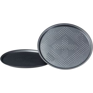 Relaxdays - Pizza Tray, Set of 4, ø 29cm, Perforated Trays for Pizza & Tarte Flambée, Steel, Non-stick Coating, Anthracite