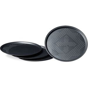 Relaxdays - Pizza Tray, Set of 8, ø 29cm, Perforated Trays for Pizza & Tarte Flambée, Steel, Non-stick Coat, Anthracite