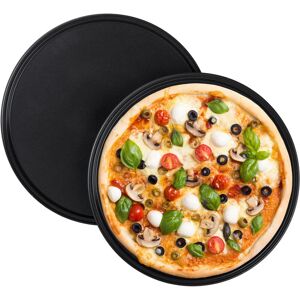 Relaxdays - Pizza Tray, Set Of 2, Round, Nonstick, Pizza & Tarte Flambée, Carbon Steel, Dough Tray, ∅ 32 cm, Grey