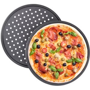 Relaxdays - Pizza Tray, Set Of 10, Round, With Holes, Nonstick, Tarte Flambée, Carbon Steel, Dough Tray, ∅ 32 cm, Grey