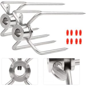 COOCHEER 2 meat tongs for rotisserie, meat needles for grill skewers made of stainless steel with a diameter of 12.5 mm with locking screw and red protective COOCHEER 2 meat tongs for rotisserie, meat needles for grill skewers made of stainless steel with a diameter of 12.5 mm with locking screw and red protective