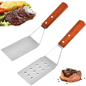 BEIJIYI 2-Piece BBQ Spatula, Stainless Steel Spatula Set, Metal Spatula, Perforated Stainless Steel Grilling Spatula with Wooden Handle for Teppanyaki, BBQ, BEIJIYI 2-Piece BBQ Spatula, Stainless Steel Spatula Set, Metal Spatula, Perforated Stainless Steel Grilling Spatula with Wooden Handle for Teppanyaki, BBQ,