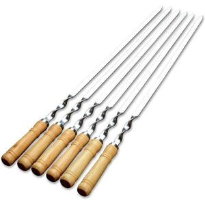 GOTRAYS Barbecue Skewers, 55cm Extra Long Stainless Steel Skewers with Solid Wood Handle, Set of 6 GOTRAYS Barbecue Skewers, 55cm Extra Long Stainless Steel Skewers with Solid Wood Handle, Set of 6