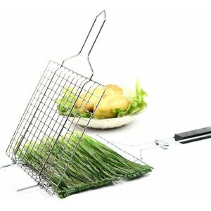 DEWDAT BBQ Grill Basket, Camping Travel Stainless Steel Barbecue Cooking Grill Grilling Basket with Wooden Handle for Sausage Fish Vegetables, 23 x 22 cm DEWDAT BBQ Grill Basket, Camping Travel Stainless Steel Barbecue Cooking Grill Grilling Basket with Wooden Handle for Sausage Fish Vegetables, 23 x 22 cm