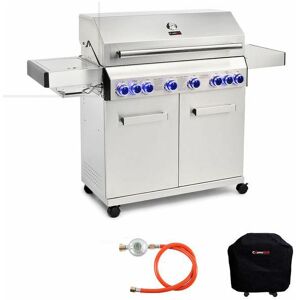 Cosmogrill ™ - CosmoGrill Barbecue 6+2 Platinum Stainless Steel Gas Grill bbq (Silver With Cover) Cosmogrill ™ - CosmoGrill Barbecue 6+2 Platinum Stainless Steel Gas Grill bbq (Silver With Cover)
