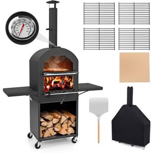 COSTWAY Outdoor Pizza Oven Wood Fired Pizza Oven with Protective Cover-Black COSTWAY Outdoor Pizza Oven Wood Fired Pizza Oven with Protective Cover-Black