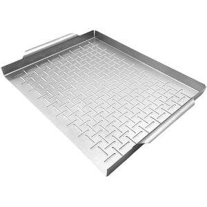 SJQKA Deluxe stainless steel grill pan, heat-resistant, dishwasher-safe, ideal for sautéing vegetables and seafood. Silver-plated outdoor cooking tools. SJQKA Deluxe stainless steel grill pan, heat-resistant, dishwasher-safe, ideal for sautéing vegetables and seafood. Silver-plated outdoor cooking tools.