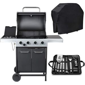 Embermann - Prestige 4 Burner Gas Barbecue with Side Burner & Free Heavy-Duty Cover & Deluxe bbq Tool Set Embermann - Prestige 4 Burner Gas Barbecue with Side Burner & Free Heavy-Duty Cover & Deluxe bbq Tool Set