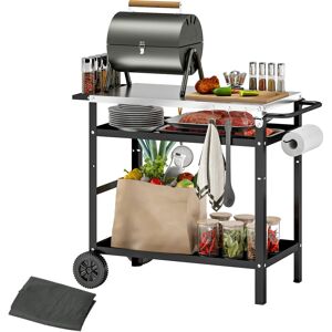 Outsunny BBQ Trolley with Stainless Steel Top, Movable Barbecue Pizza Table Outsunny BBQ Trolley with Stainless Steel Top, Movable Barbecue Pizza Table