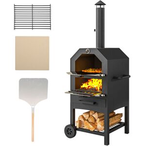 Outsunny - Outdoor Pizza Oven Charcoal Grill with Rain Cover, Shelf and Wheels Outsunny - Outdoor Pizza Oven Charcoal Grill with Rain Cover, Shelf and Wheels