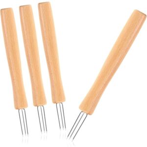 Linghhang - 4 Pcs Potato Fork with 3 Prongs (Long Wood), 430 Stainless Steel and Beech Wood, Reusable, Extra Wide, Ergonomic Corn Skewers Linghhang - 4 Pcs Potato Fork with 3 Prongs (Long Wood), 430 Stainless Steel and Beech Wood, Reusable, Extra Wide, Ergonomic Corn Skewers