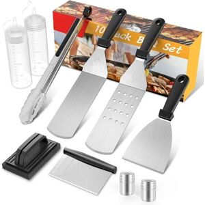 GOTRAYS Plancha Utensils 10 Pieces Stainless Steel Barbecue Spatula Plancha Accessory Plancha Kit for Teppanyaki GOTRAYS Plancha Utensils 10 Pieces Stainless Steel Barbecue Spatula Plancha Accessory Plancha Kit for Teppanyaki