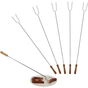 Relaxdays - Meat Skewers Set of 6, Wooden Handle, Secure, Campfire, Universal, 80 cm Long, Stainless Steel, Silver/Natural Relaxdays - Meat Skewers Set of 6, Wooden Handle, Secure, Campfire, Universal, 80 cm Long, Stainless Steel, Silver/Natural