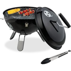 Relaxdays - Portable Kettle Barbecue, ø 37 cm, Round Charcoal Grill, for Garden & Picnics, bbq with Lid & Tongs, Black Relaxdays - Portable Kettle Barbecue, ø 37 cm, Round Charcoal Grill, for Garden & Picnics, bbq with Lid & Tongs, Black
