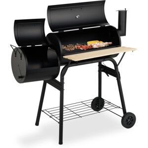 Relaxdays - Smoker Barbecue, with Lid & 2 Shelves, 2 Wheels, Thermometer, Charcoal Grill, Steel & Wood, Mobile bbq, Black Relaxdays - Smoker Barbecue, with Lid & 2 Shelves, 2 Wheels, Thermometer, Charcoal Grill, Steel & Wood, Mobile bbq, Black