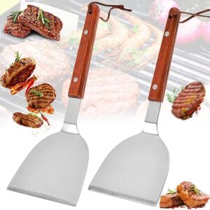 BEIJIYI Set of 2 BBQ Spatulas with Wooden Handle, Professional BBQ Spatula, Stainless Steel Spatula with Wooden Handle, Hamburger, Pancake Teppanyaki (2 BEIJIYI Set of 2 BBQ Spatulas with Wooden Handle, Professional BBQ Spatula, Stainless Steel Spatula with Wooden Handle, Hamburger, Pancake Teppanyaki (2
