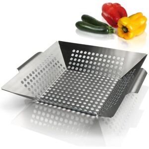 TINOR Grill vegetable basket made of steel - non-stick grill basket with 2 oil brushes - grill basket for vegetables, fish and meat - suitable for all TINOR Grill vegetable basket made of steel - non-stick grill basket with 2 oil brushes - grill basket for vegetables, fish and meat - suitable for all