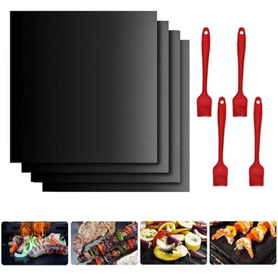 LONGZIMING Barbecue mat, BBQ mat, 4 pieces cooking mat, barbecue mat, made of fiberglass, with 4 brushes, safe, high temperature resistant, for grills, ovens LONGZIMING Barbecue mat, BBQ mat, 4 pieces cooking mat, barbecue mat, made of fiberglass, with 4 brushes, safe, high temperature resistant, for grills, ovens