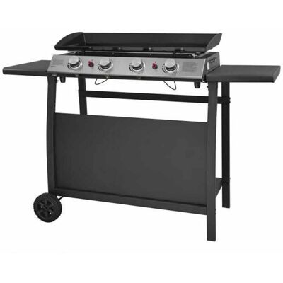 4 Burner Gas Griddle Plancha with Stand and Side Tables Barbecues - Stainless Steel/Plastic - L55 x W139 x H104 cm - Black 4 Burner Gas Griddle Plancha with Stand and Side Tables Barbecues - Stainless Steel/Plastic - L55 x W139 x H104 cm - Black