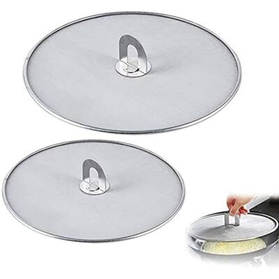 HÉLOISE Ho Stainless Steel Splatter Plate, with Folding Kitchen Handle, Suitable for Stove, Can be Installed on Any Pan, Set of Two, Diameter(25cm + 32cm) HÉLOISE Ho Stainless Steel Splatter Plate, with Folding Kitchen Handle, Suitable for Stove, Can be Installed on Any Pan, Set of Two, Diameter(25cm + 32cm)