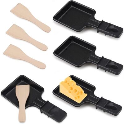TINOR Piece Non-Stick Coating Frying Pans Mini Set with 4 Wooden Shovel Portable Baking Tray TINOR Piece Non-Stick Coating Frying Pans Mini Set with 4 Wooden Shovel Portable Baking Tray
