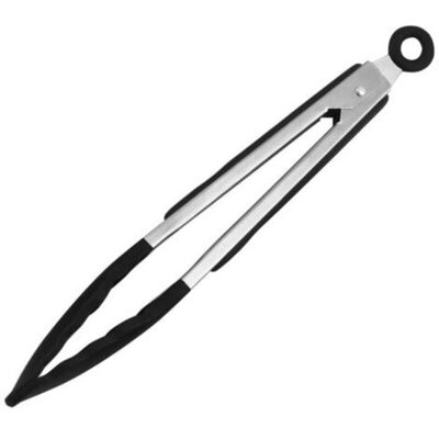 MCBOSON Professional Kitchen Tongs, 23 cm Black Barbecue Tongs in Stainless Steel and Food Grade Silicone, Heat Resistant Kitchen Tongs MCBOSON Professional Kitchen Tongs, 23 cm Black Barbecue Tongs in Stainless Steel and Food Grade Silicone, Heat Resistant Kitchen Tongs