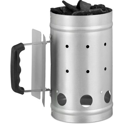 Relaxdays - Charcoal Chimney Starter, Steel, bbq Lighter, Stove, Grill, h x Dia: 27 x 16 cm, Grill Ignition, Silver Relaxdays - Charcoal Chimney Starter, Steel, bbq Lighter, Stove, Grill, h x Dia: 27 x 16 cm, Grill Ignition, Silver