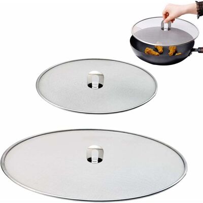 HÉLOISE 2 Pieces Stainless Steel Spill Guard, Multi-Function Splatter Net With Handle for Frying Pan, Splash-proof Oil PanLlid,For Oil Protection, Can Be HÉLOISE 2 Pieces Stainless Steel Spill Guard, Multi-Function Splatter Net With Handle for Frying Pan, Splash-proof Oil PanLlid,For Oil Protection, Can Be