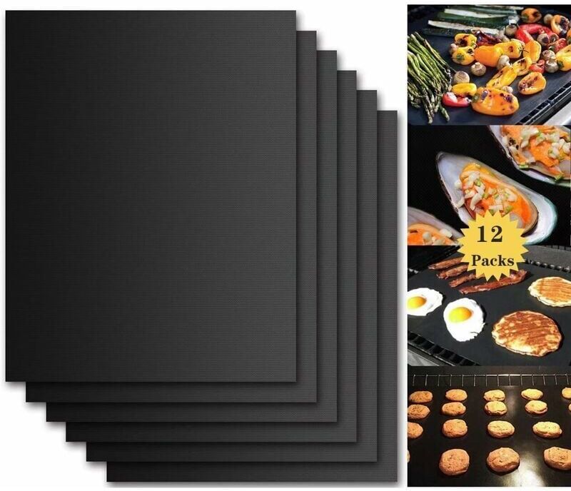 THSINDE Barbecue Cooking Mat, Set of 12 Barbecue and Oven Baking Sheets - 40 33 cm BBQ Non-Stick and Reusable Baking Sheets for gas, charcoal or electric