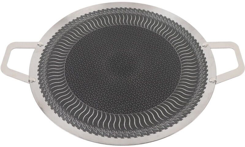 GROOFOO Korean Grill Pan Stainless Steel Nonstick Double Handle Round BBQ Griddle for Induction Cooktop Outdoor Camping Barbecue 38cm/15.0in