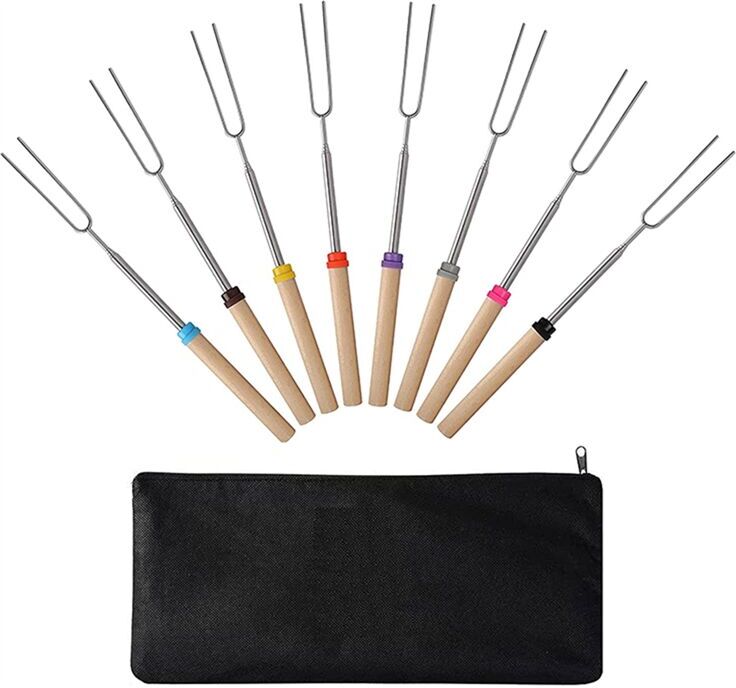 TLILY Marshmallow Roasting Sticks (8 Pack) 32 Inches Extendable Telescoping Smores Skewers for Fire Pit Meat