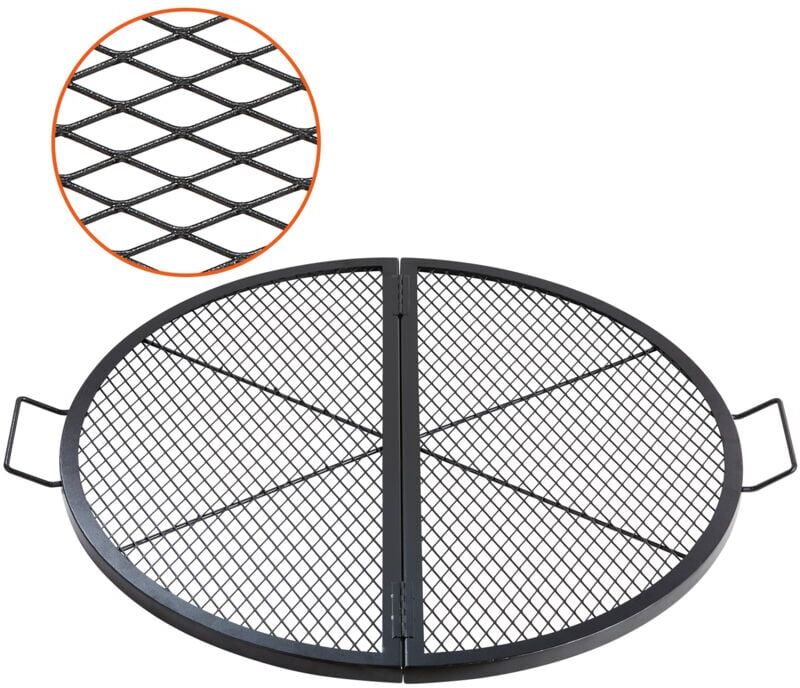VEVOR X-Marks Fire Pit Grill Grate, Foldable Round Cooking Grate, Heavy Duty Steel Campfire BBQ Grill Grid with Handle and Support X Wire, Portable