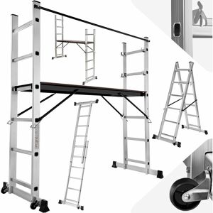 TECTAKE 3-in-1 Ladder, Scaffold & Platform - Aluminium - scaffolding, telescopic ladder, ladder - silver