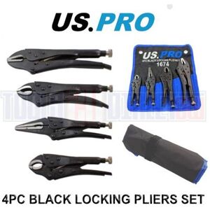 Us Pro - 4pc Black Locking Pliers Set 5 6.5 7 & 10 - Mole Vice Clamp Grips 1674