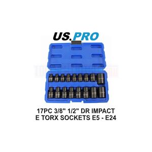 US PRO Tools 17pc 3/8 & 1/2 dr Impact E-Torx Socket Set E5 to E24 3420