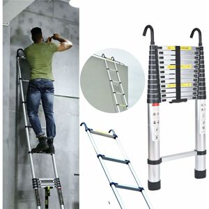 BRIEFNESS 16.5ft Telescoping Ladder with 2 Detachable Hooks diy Aluminum Extension Ladders for Home Indoor Outdoor, Portable Heavy Duty Ladder