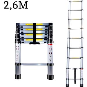 AXHUP 2.6M Telescoping Ladder, Portable Aluminum Telescopic Height Extension Multi Purpose Loft Ladder, 330 pound/150 kg Capacity (Silver)