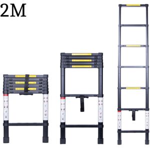 AXHUP 2M Telescoping Ladder, Portable Aluminum Telescopic Height Extension Multi Purpose Loft Ladder, 330 pound/150 kg Capacity All Black