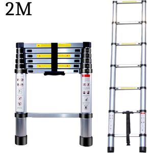 AXHUP 2M Telescoping Ladder, Portable Aluminum Telescopic Height Extension Multi Purpose Loft Ladder, 330 pound/150 kg Capacity (Silver)