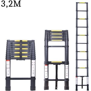 AXHUP 3.2M Telescoping Ladder, Portable Aluminum Telescopic Height Extension Multi Purpose Loft Ladder, 330 pound/150 kg Capacity All Black