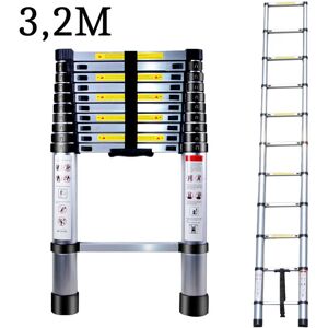 AXHUP 3.2M Telescoping Ladder, Portable Aluminum Telescopic Height Extension Multi Purpose Loft Ladder, 330 pound/150 kg Capacity (Silver)