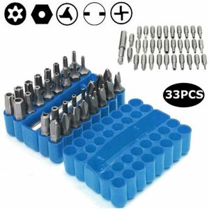 HOOPZI 34 pcs Magnetic Screwdriver Bits with Extension Bit Holder, Security Anti-tamper SAE Metric Hex Tri-Wing Torq Star Socket Wrench - Blue