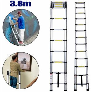 DAY PLUS 3.8M 12.5FT Aluminum Telescoping Collapsible Roof Climbing Ladder for Home Loft