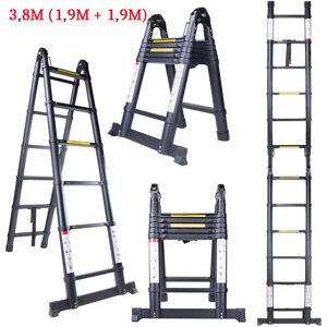 AXHUP 3.8M Telescopic Ladder Extension Tall Multi Purpose Folding Loft Ladder with stabilizer, 330 pound/150 kg Capacity