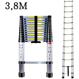 AXHUP 3.8M Telescoping Ladder, Portable Aluminum Telescopic Height Extension Multi Purpose Loft Ladder, 330 pound/151 kg Capacity (Silver)