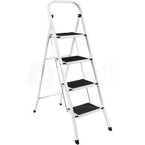 HOME DISCOUNT 4 Step Ladder With Anti-Slip Mat Iron Frame Home DIY Stool