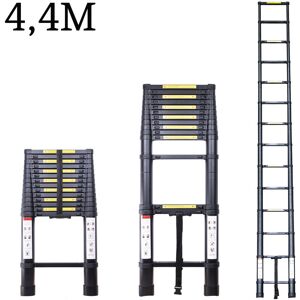 AXHUP 4.4M Telescoping Ladder, Portable Aluminum Telescopic Height Extension Multi Purpose Loft Ladder, 330 pound/152 kg Capacity All Black