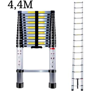 AXHUP 4.4M Telescoping Ladder, Portable Aluminum Telescopic Height Extension Multi Purpose Loft Ladder, 330 pound/152 kg Capacity (Silver)