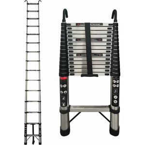 DAY PLUS 4.4M/14.4FT Telescopic Ladder Extension Ladder with 2 Detachable Hooks, Stainless Steel Telescopic Extension Roof Ladders for Home, Compact Ladder