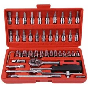 ORCHIDÉE 46 Piece Socket Wrench Set, Metric 1/4 Socket Wrench Bit Set, Red